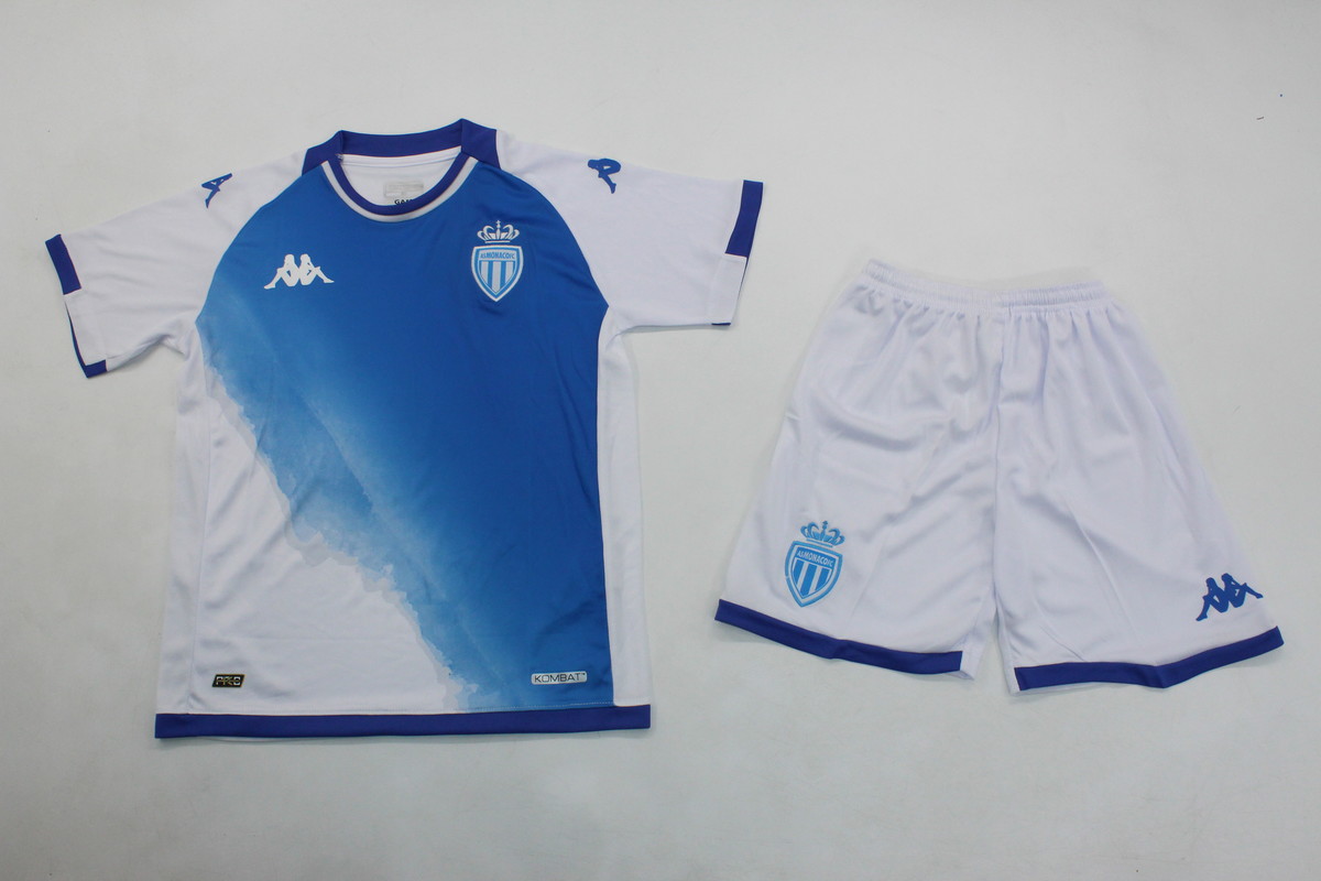 Kids-Monaco 23/24 Third White/Blue Soccer Jersey